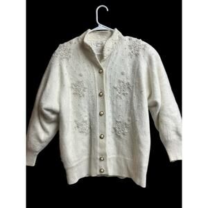 Beldini Vintage Angora Rabbit Hair Cardigan Beaded Lined Sweater Jacket Medium